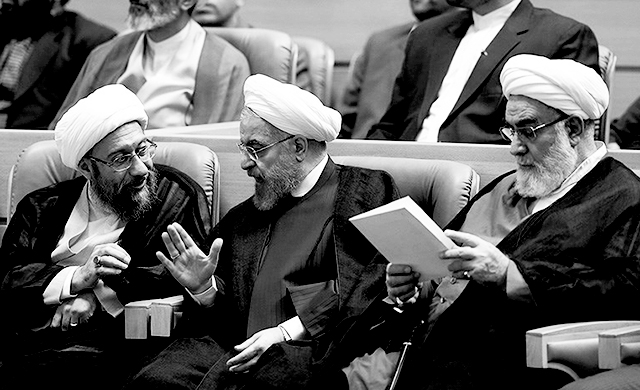 The Supreme Leader’s chief of staff Mohammadi Golpayegani (right): “Opposing the Islamic [Republic] is certainly the greatest wrong and if anyone, in any cloth or position, opposes it, he has committed the worst vice because the pure blood of thousands of youth has been shed to establish this state.” 
