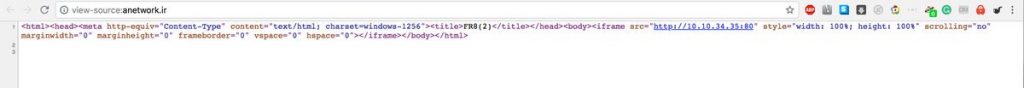 Screenshot of the code injected into fileniko.com so that the website redirected users to a different website, http://peyvandha.ir/, which displays a list of websites recommended by Iranian authorities.