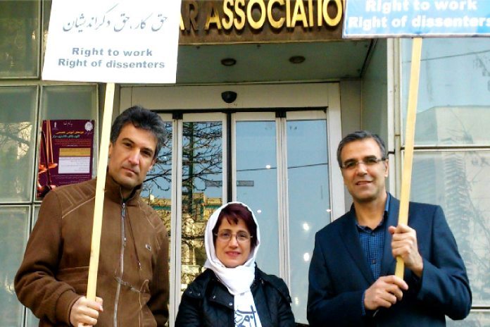 Farhad Meysami (left), Nasrin Sotoudeh (middle) and Reza Khandan were all arrested in 2018 for peacefully advocating for human rights, including the right of women to choose whether to wear a hijab.
