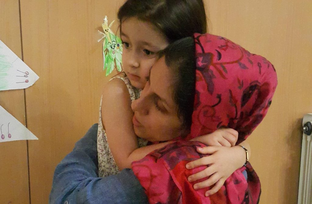 Nazanin Zaghari-Ratcliffe tries to console her four-year-old daughter, Gabriella, before returning to Iran's Evin Prison on August 26, 2018.